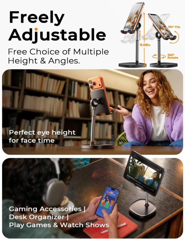1777973678_71SmwmxY37L._AC_SL1500_.jpg LISEN Cell Phone Stand Phone Holder for Desk Office Decor, Office Desk Accessories Women PC Gaming Essentials iPhone Stand Gadgets Men Gifts for Mom Fit OtterBox Case Switch iPad Air Tablet 4-10 in