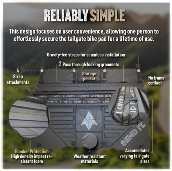 1777976691_71gBbupySML._AC_SL1153_.jpg Send It. High Roller Tailgate Bike Pad V2 - Truck Accessories for Mountain Bikers, BMX Bikes, Ebikes & More (Mid Size)