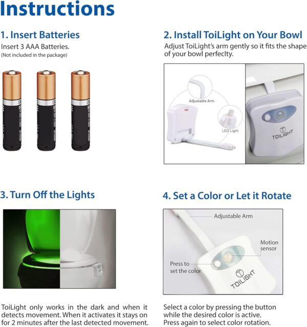 ToiLight 2 Pack. The Original Toilet Bowl Night Light. Fun & Useful Bathroom Motion Sensor Tech Gadget. Funny Novelty Birthday Gift Idea. Stocking Stuffer for Him Her Guys Men Brother Mom