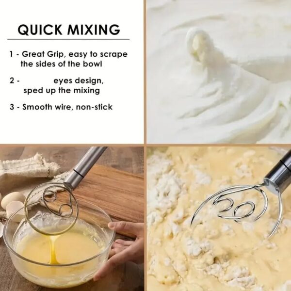 1pc Dough Mixer, Stainless Steel Handheld Bread Whisk,Dough Scraper, Double Hole Quick Mixing Tool ForCooking, Stirring, Egg Beating, Kitchen Gadget BakingTool For Restaurant, Food Truck, Bakery