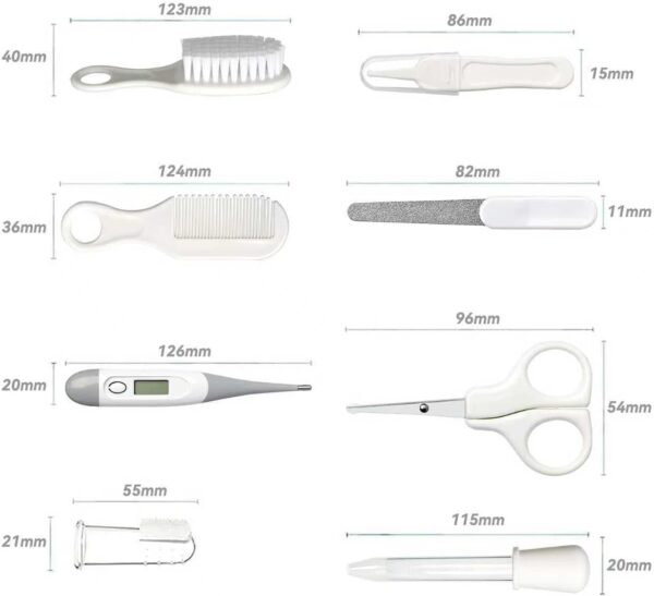 Baby Grooming Kit, Infant Safety Care Set with Hair Brush Comb Nail Clipper Nasal Aspirator,Baby Essentials Kit for Newborn Girls Boys (Grey White)