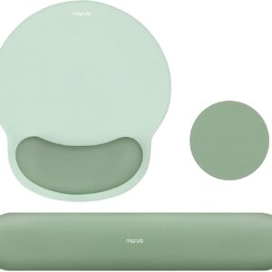 MOSISO Wrist Rest Support for Mouse Pad&Keyboard Set, Circle Curved Ergonomic Mousepad&Coaster Non-Slip Base Home/Office Pain Relief&Easy Typing Pad with Soft Cloth&Silicone Lining, Antique Green