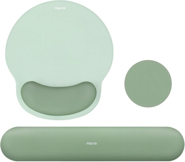 515G2Wi323L._AC_SL1500_.jpg MOSISO Wrist Rest Support for Mouse Pad&Keyboard Set, Circle Curved Ergonomic Mousepad&Coaster Non-Slip Base Home/Office Pain Relief&Easy Typing Pad with Soft Cloth&Silicone Lining, Antique Green
