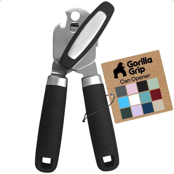 516H0CHz1tL._AC_SL1000_.jpg GORILLA GRIP Heavy Duty Stainless Steel Smooth Edge Manual Can Opener and Bottle Openers, US Designed, Soft Comfortable Handle, Oversized Handheld Turn Knob, Multifunctional Kitchen Tool, Black