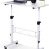 KLSMYHOKI Standing Desk Adjustable Height, Mobile Stand Up Desk with Wheels Small Computer Desk Rolling Desk, Portable Laptop Desk White Standing Table Home Office Desks 16"x31.5" Height 27"-43.5"