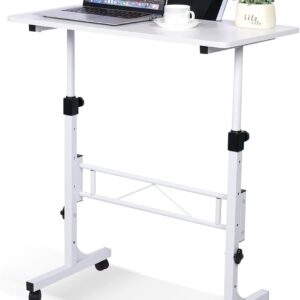 51Zc4N5TuYL._AC_SL1500_.jpg KLSMYHOKI Standing Desk Adjustable Height, Mobile Stand Up Desk with Wheels Small Computer Desk Rolling Desk, Portable Laptop Desk White Standing Table Home Office Desks 16"x31.5" Height 27"-43.5"