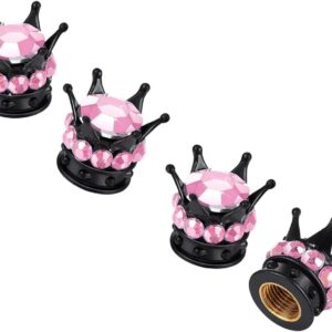 51i6FjhJkL._AC_SL1200_.jpg 4PCS Crown Tire Valve Stem Caps, Bling Handmade Crystal Car Wheel Tire Valve Cap, Dustproof Attractive Vehicle Accessories, Universal for Cars SUVs Trucks Bikes Motorcycles (Pink/Black)