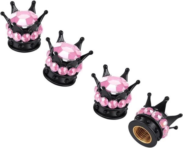 51i6FjhJkL._AC_SL1200_.jpg 4PCS Crown Tire Valve Stem Caps, Bling Handmade Crystal Car Wheel Tire Valve Cap, Dustproof Attractive Vehicle Accessories, Universal for Cars SUVs Trucks Bikes Motorcycles (Pink/Black)