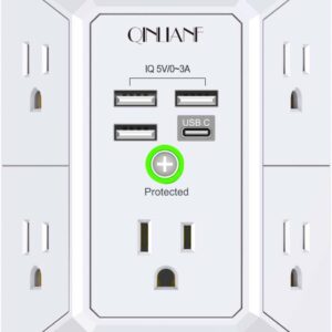 51lGPGOkjUL._AC_SL1500_.jpg Wall Charger, Surge Protector, QINLIANF 5 Outlet Extender with 4 USB Charging Ports, 3-Sided 1680J Power Strip Multi Plug Adapter Spaced for Home Travel Office
