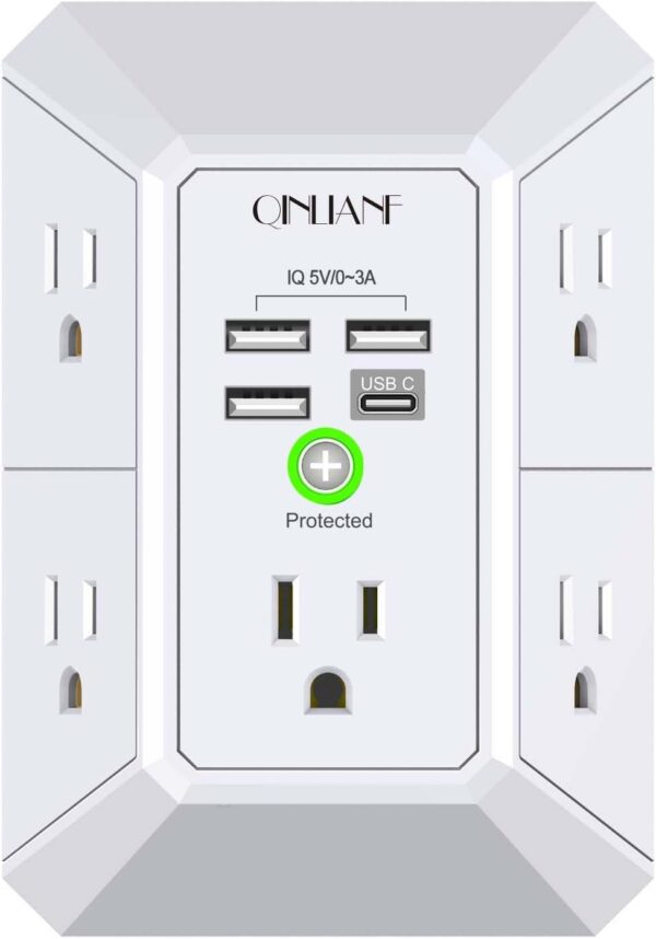 51lGPGOkjUL._AC_SL1500_.jpg Wall Charger, Surge Protector, QINLIANF 5 Outlet Extender with 4 USB Charging Ports, 3-Sided 1680J Power Strip Multi Plug Adapter Spaced for Home Travel Office