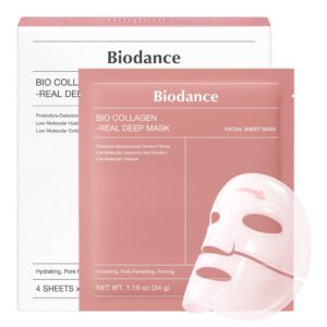 51ubxqzNGIL._SL1000_.jpg BIODANCE Bio-Collagen Real Deep Mask, Hydrating Overnight Hydrogel Face Mask, Pore Minimizing, Elasticity, Plumping, Travel Essentials & Self Care Gifts for Women, Korean Skin Care | 1.19oz(34g) x 4ea