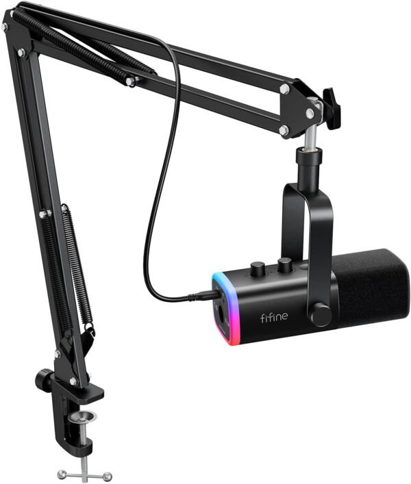 61-0YoCB2LL._AC_SL1441_.jpg FIFINE XLR/USB Gaming Microphone Set, Dynamic PC Mic for Streaming Podcasting, Computer RGB Mic Kit with Boom Arm Stand, Mute Button, Headphones Jack, for Recording Vocal Voice-Over-AmpliGame AM8T