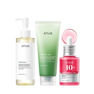 61-Kak5yCQL._SL1500_.jpg Anua 3-Step Glass Skin Beginner Set, Oil Cleanser and Face Wash with Facial Serum, Double Cleansing Daily Routine with Niacinamide, Korean Skin Care Set