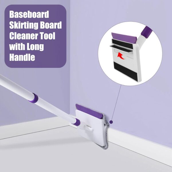 610fOzbbeIL._AC_SL1500_.jpg Baseboard Cleaner Tool with Handle, 60" Extendable Long Handle Baseboard Cleaner with 5 Reusable Pads for Baseboards Cleaning, Ceiling, Wall, Floor, Bathroom Kitchen