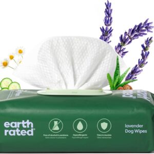 611Q8dYRXL._AC_SL1500_.jpg Earth Rated Dog Wipes, Hypoallergenic, 3-in-1 Cleaning and Hydrating, for Grooming Paws, Body and Butt, Lavender Scented, 100 Count