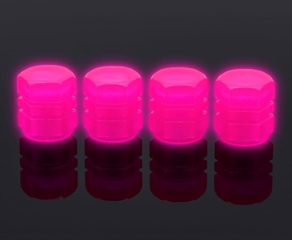 4PCS Fluorescent Tire Valve Stem Caps, Luminous Car Tire Air Cap, Corrosion Resistant Leak-Proof Wheel Valve Cover, Universal for Cars, Trucks, Bikes, Motorcycles, Bicycles(Pink)