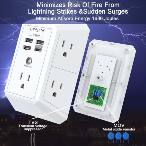 613E9-vezcL._AC_SL1200_.jpg Wall Charger, Surge Protector, QINLIANF 5 Outlet Extender with 4 USB Charging Ports, 3-Sided 1680J Power Strip Multi Plug Adapter Spaced for Home Travel Office