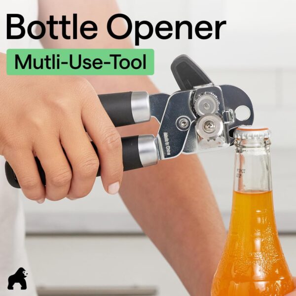 613X9vf6G6L._AC_SL1000_.jpg GORILLA GRIP Heavy Duty Stainless Steel Smooth Edge Manual Can Opener and Bottle Openers, US Designed, Soft Comfortable Handle, Oversized Handheld Turn Knob, Multifunctional Kitchen Tool, Black
