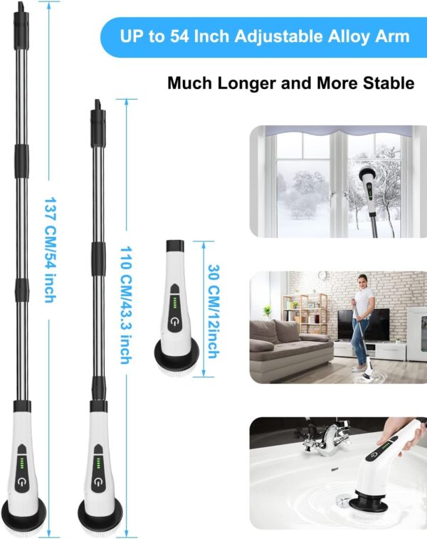613rx4GIiTL._AC_SL1500_.jpg Leebein Electric Spin Scrubber, Cordless Cleaning Brush with 8 Replaceable Brush Heads, Tub and Floor Tile 360 Power Scrubber Dual Speed with Adjustable & Detachable Handle for Bathroom Kitchen Car