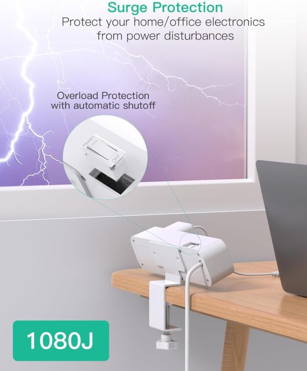 613t0B2RBvL._AC_SL1500_.jpg PD30W Desk Clamp Power Strip, Desktop Mount Surge Protector, Fast Charging Station, 5Ft Extension Cord Desk Edge Mount Shelf with 4 Outlets 4 USB Ports (2 USB C), Home Office Accessories Essentials