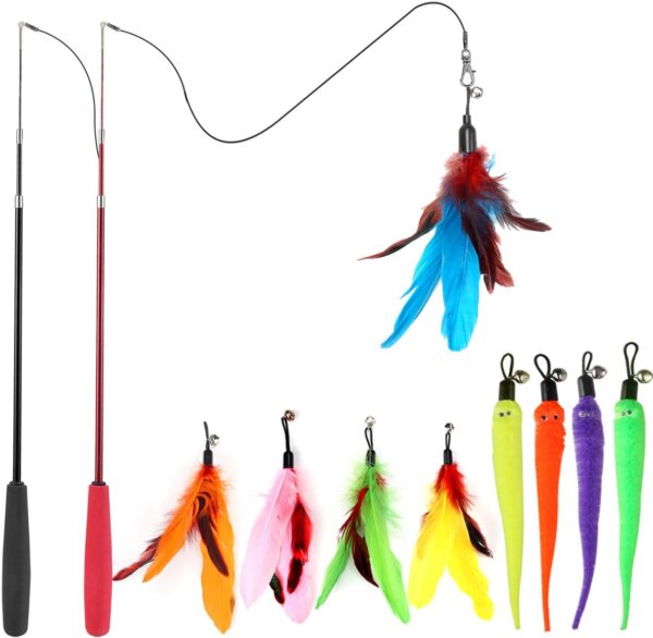 615CcfwziL._AC_SL1300_.jpg MeoHui Cat Toys for Indoor Cats, Interactive Cat Toy 2PCS Retractable Wand Toy and 9PCS Cat Feather Toys Refills, Funny Kitten Toys Cat Fishing Pole Toy for Bored Indoor Cats Chase and Exercise