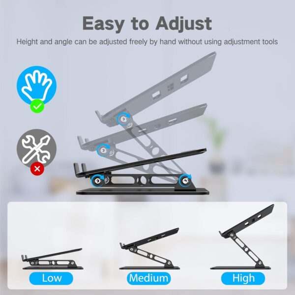 616-Q0H7SfL._AC_SL1500_.jpg Adjustable Laptop Stand for Desk, Metal Foldable Laptop Riser Holder, Portable Desktop Book Stands, Ventilated Cooling Computer Notebook Stand Compatible with 10-15.6” Laptops