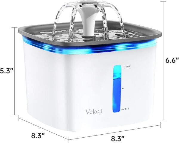 618FEeqQQ9L._AC_SL1500_.jpg Veken Innovation Award Winner 95oz/2.8L Pet Fountain, Automatic Cat Water Fountain Dog Water Dispenser with Replacement Filters for Cats, Dogs, Multiple Pets (Grey, Plastic)