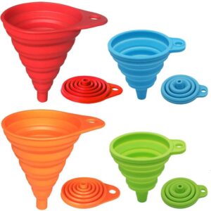 6197TF0tXlL._SL1500_.jpg KongNai Kitchen Funnel Set 4 Pack, Small and Large, Kitchen Gadgets Accessories Foldable Silicone Collapsible Funnels for Filling Water Bottle Liquid Transfer Food Grade