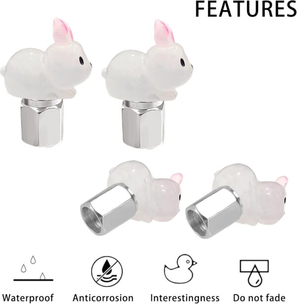 Glow in The Dark Tire Valve Caps-4 Pieces Cute Animal Auto Exterior Accessories for Men/Women, Fun Tire Accessories Universal Fit for Most Car Motorcycles Trucks Bicycles. (Rabbit)