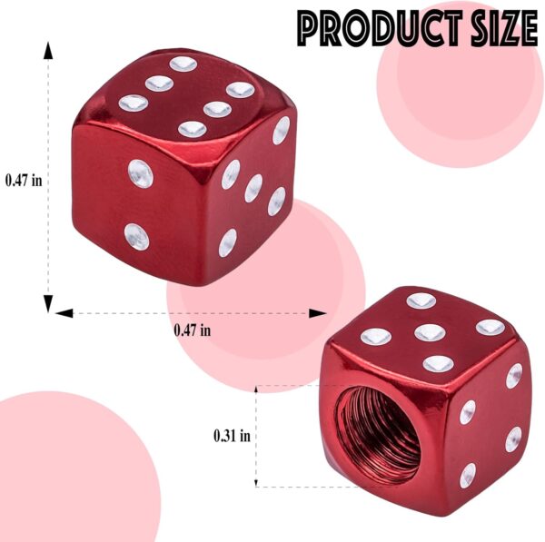 619ZXwYaRVL._AC_SL1500_.jpg 4PCS Dice Style Tire Valve Stem Caps, with O Rubber Ring, Universal Aluminium Alloy Dustproof Tire Valve Stem Covers for Cars, SUV, Trucks, Bikes, Motorcycles, Bicycles(Red)