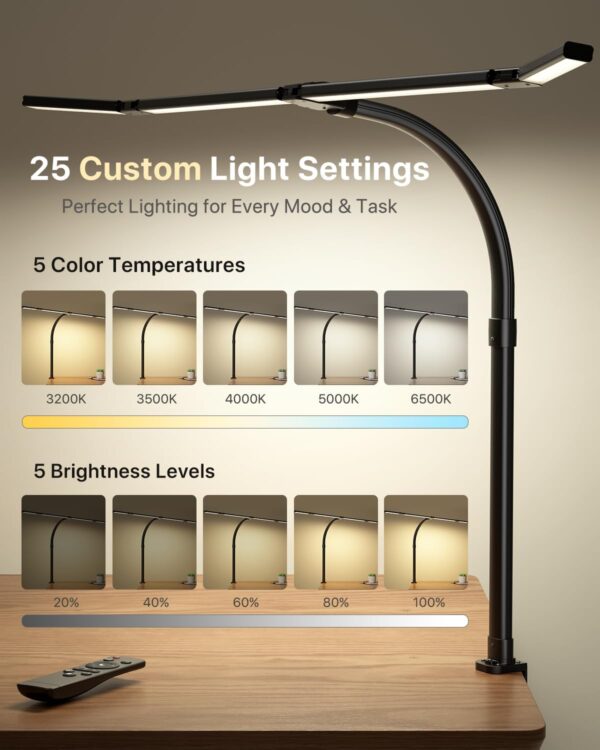 61Cd5vrA0CL._AC_SL1500_.jpg ONEMIX 42" LED Desk Lamp with Clamp, Architect Desk Light with Remote, Adjustable 4-Segment Bar, 1800LM Bright, Eye-Caring Desk Lamp for Home Office, Reading, Study, Dual Monitors, Workbench(Black)
