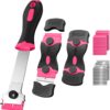 61DODJKNTqL._AC_SL1500_.jpg Ywmoml 3 Pack Razor Blade Scraper Set, Includes 30 Plastic & 30 Metal Blades, Multi-Purpose Tool for Glass, Cooktop, Sticker Removal, Paint & Gum Cleaning (Pink)