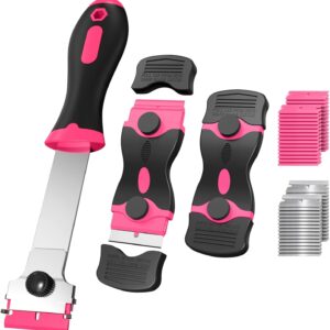 61DODJKNTqL._AC_SL1500_.jpg Ywmoml 3 Pack Razor Blade Scraper Set, Includes 30 Plastic & 30 Metal Blades, Multi-Purpose Tool for Glass, Cooktop, Sticker Removal, Paint & Gum Cleaning (Pink)