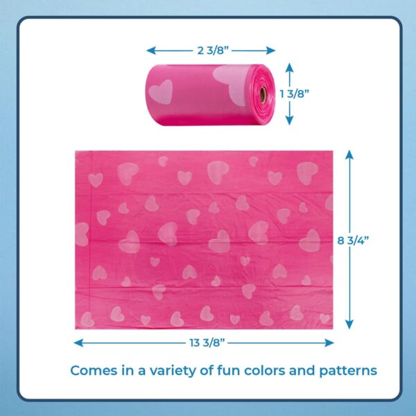 Best Pet Supplies Dog Poop Bags for Waste Refuse Cleanup, Doggy Roll Replacements for Outdoor Puppy Walking and Travel, Leak Proof and Tear Resistant, Thick Plastic - Pink Heart, 150 Bags