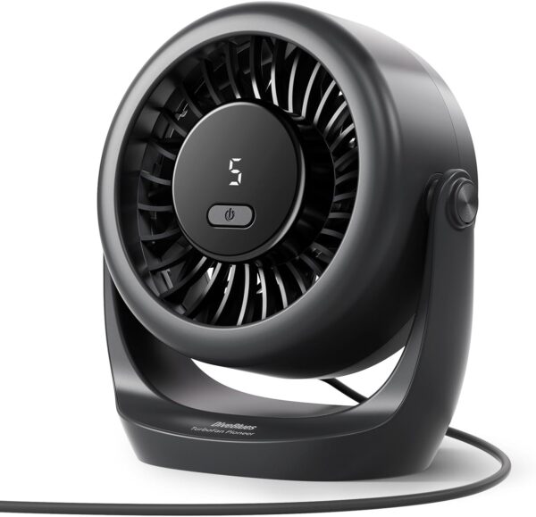 61ENwMufhZL._AC_SL1500_.jpg Diveblues USB Desk Turbo Fan, Ultra-Quiet Mini Desk Fan, Powerful Wind, LED Display, 5 Speed, 360° Rotating Small Portable Fan for Home, Office and Outdoor Cool Tech Gadgets - TurboBreeze