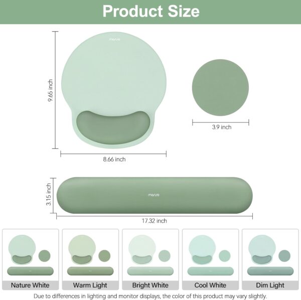 61EUklmKazL._AC_SL1500_.jpg MOSISO Wrist Rest Support for Mouse Pad&Keyboard Set, Circle Curved Ergonomic Mousepad&Coaster Non-Slip Base Home/Office Pain Relief&Easy Typing Pad with Soft Cloth&Silicone Lining, Antique Green