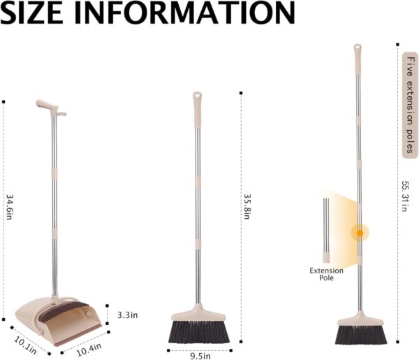 61EXOHDk0hL._AC_SL1500_.jpg Broom and Dustpan Set with Long Handle, Light Weight Stainless Steel Poles Stand Upright Dustpans with Broom Combo for Home Kitchen Office Pet Dog Hair, Brown & Beige Color, 1-Pack
