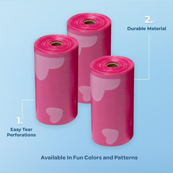 Best Pet Supplies Dog Poop Bags for Waste Refuse Cleanup, Doggy Roll Replacements for Outdoor Puppy Walking and Travel, Leak Proof and Tear Resistant, Thick Plastic - Pink Heart, 150 Bags