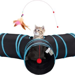 61FN6TrJWL._AC_SL1500_.jpg Tempcore Pet Cat Tunnel Tube Cat Toys 3 Way Collapsible, Tunnels for Indoor Cats,Kitty Bored Peek Hole Toy Ball Cat, Puppy, Kitty, Kitten, Rabbit