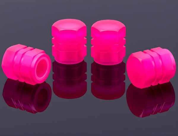 4PCS Fluorescent Tire Valve Stem Caps, Luminous Car Tire Air Cap, Corrosion Resistant Leak-Proof Wheel Valve Cover, Universal for Cars, Trucks, Bikes, Motorcycles, Bicycles(Pink)