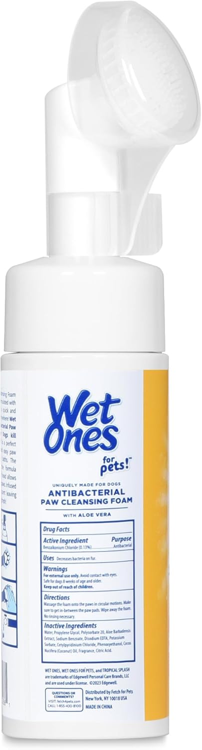 Wet Ones for Pets Antibacterial Dog Paw Cleaner with Built-in Scrubber Brush, Tropical Splash Scent - Foaming Cleanser for Dog Paws - Paw Washer & Grooming Care, 5 Ounce