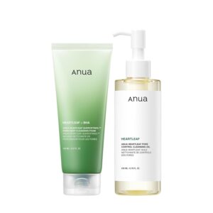 61HbOks8YML._SL1500_.jpg ANUA Double Cleansing Duo for Facial Cleansing : Heartleaf Pore Control Cleansing Oil & Quercetinol Pore Deep Cleansing Foam for Double Cleansing, Korean Skincare