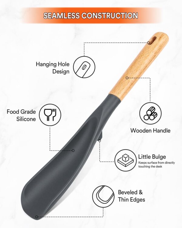 61IDb3daZTL._AC_SL1500_.jpg Cooking Spoon for Nonstick Cookwares, Great for Cooking and Serving Sturdy BPA-Free Matte Silicone, Wood Handle Spoon for Mixing, Scoop, and Scrape (Black & Grey, 11.4 inch)