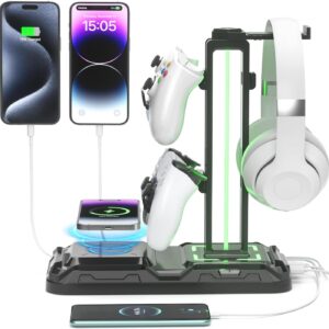 61JI6UgtcJL._AC_SL1500_.jpg KDD Headphone & Controller Stand with Wireless Charging - Rotatable Headset Stand with 9 Light Modes - Controller Holder with 2 USB and Type C Ports - for Gamers Desktop Accessories