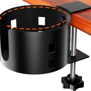 61JPPHfGaVL._AC_SL1500_.jpg Upgraded Large Desk Cup Holder Clamp, OOKUU Anti-Spill Table Cup Holder, Metal Office & PC Gaming Desk Accessories, Compatible with Universal Cup, Bottles, Pencil Holder (Black)