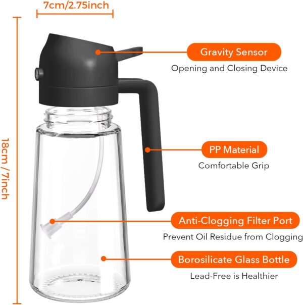 61LDohyFKTL._AC_SL1500_.jpg YARRAMATE 16oz/470ml Glass Olive Oil Sprayer for Cooking with Stickers, 2 in 1 Oil Dispenser for Kitchen Gadgets, Food Grade Premium Spray Bottle with Portion Control for Salad, Frying, BBQ (Black)
