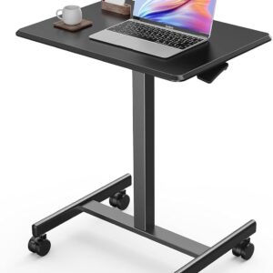 Sweetcrispy Mobile Small Standing Desk - Sit Stand Portable Rolling Laptop Desk with Lockable Wheels, Adjustable Height Computer Workstations, Modern Black