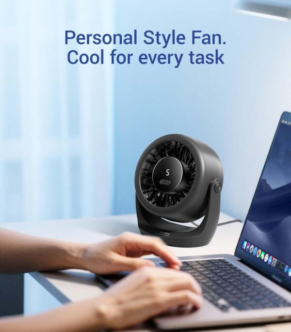 61LtBM6JkgL._AC_SL1500_.jpg Diveblues USB Desk Turbo Fan, Ultra-Quiet Mini Desk Fan, Powerful Wind, LED Display, 5 Speed, 360° Rotating Small Portable Fan for Home, Office and Outdoor Cool Tech Gadgets - TurboBreeze