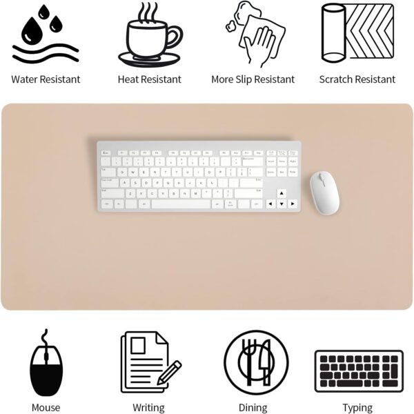 61N1p2La7-L._AC_SL1500_.jpg Leather Desk Pad, Mouse Pad, Non-Slip Desk Protector Mat, Leather Desk Blotter, Computer Desk Pad, Waterproof Desk Mat for Office Home Decor - Beige (31.5×15.7 Inches)