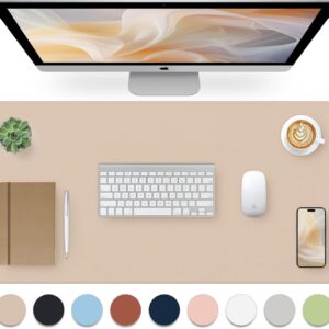 61NQauTa8uL._AC_SL1500_.jpg Leather Desk Pad, Mouse Pad, Non-Slip Desk Protector Mat, Leather Desk Blotter, Computer Desk Pad, Waterproof Desk Mat for Office Home Decor - Beige (31.5×15.7 Inches)